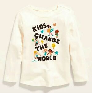 Old Navy Unisex Kids Change The World Cotton Long Sleeve Graphic Tee Size 2T New